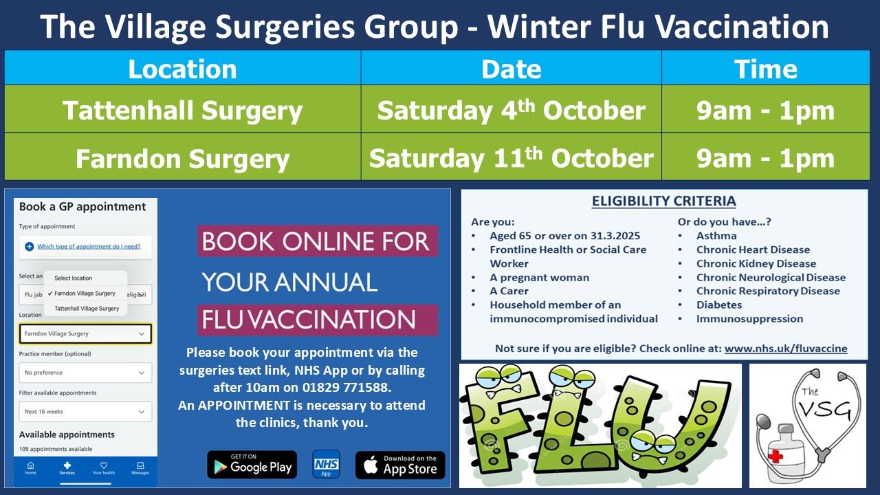 Flu Vaccination Programme Information Tattenhall 4th October and Farndon 11th October 2025