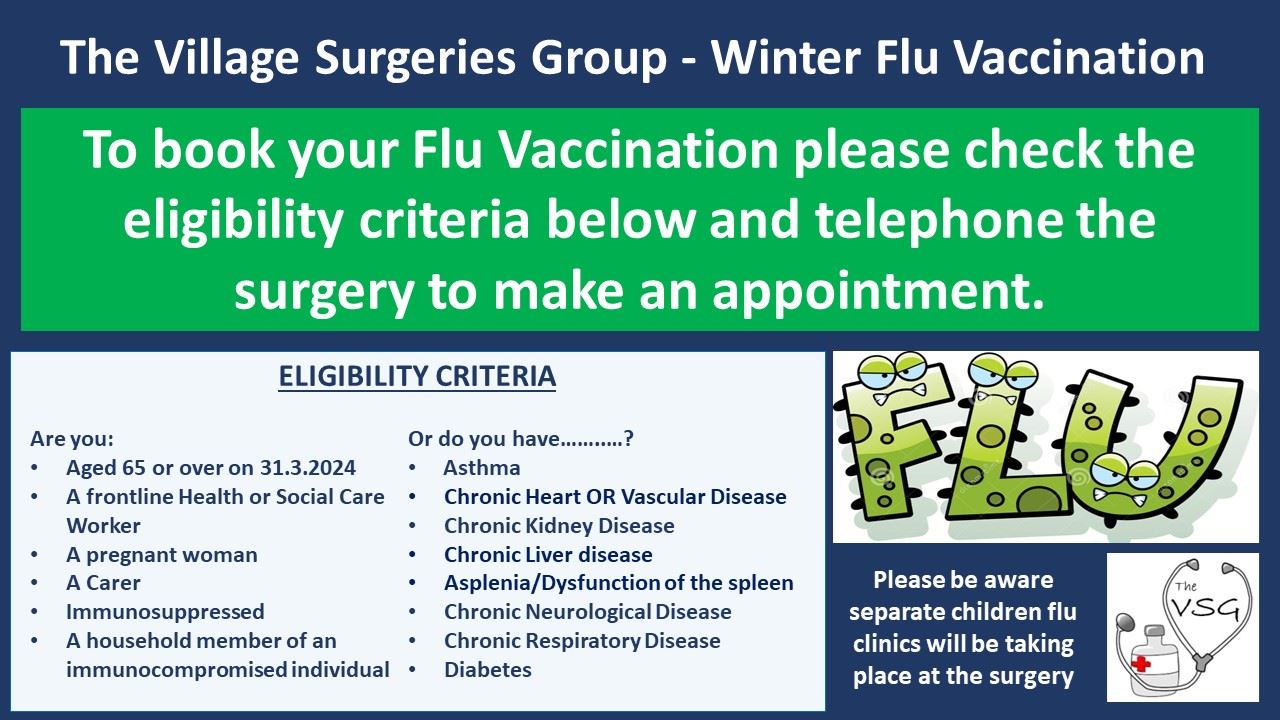 Winter Flu Vaccination - Telephone the surgery to make an appointment